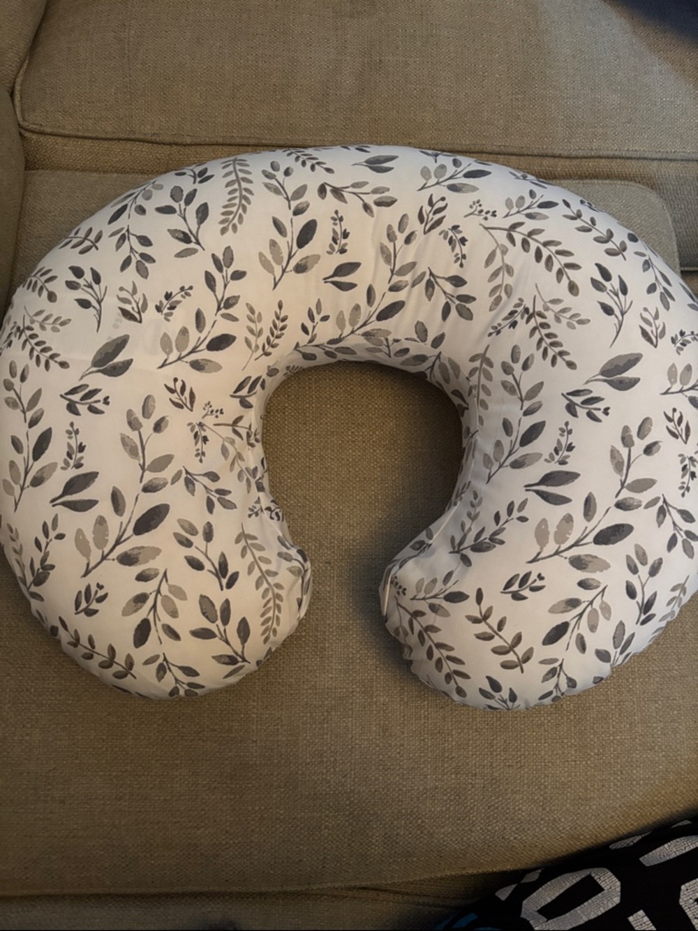 Boppy Nursing Pillow - White with Gray Leaf Pattern